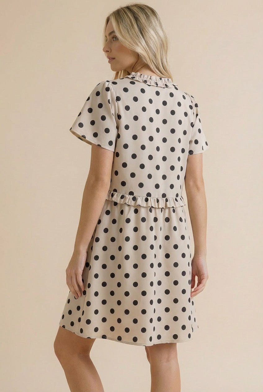 Haptics: Dottie Girl Flutter Sleeve Polka Dot Midi Dress (S-3X)