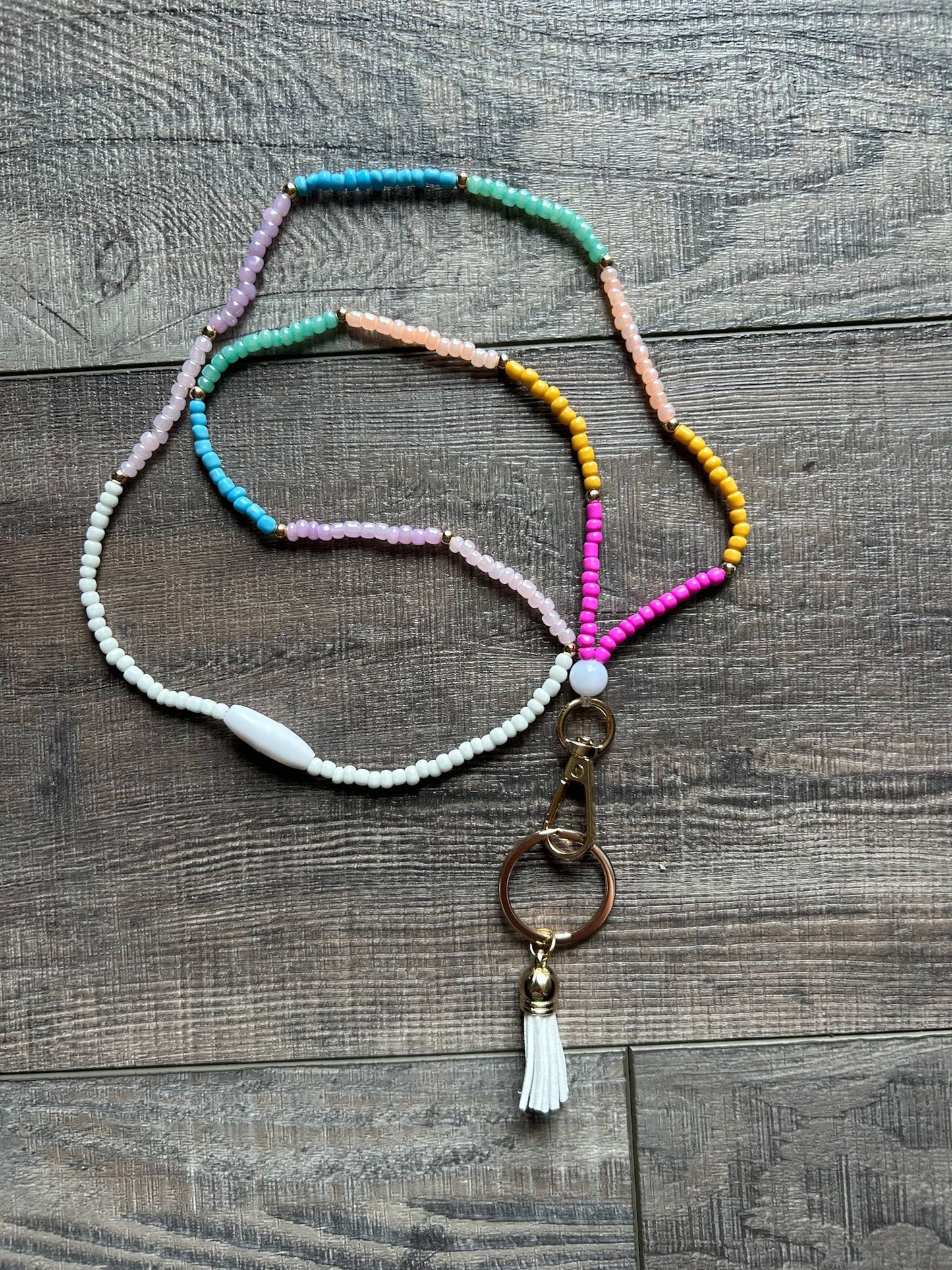 Cool Colors Bead Lanyard W/ Breakaway Clasp