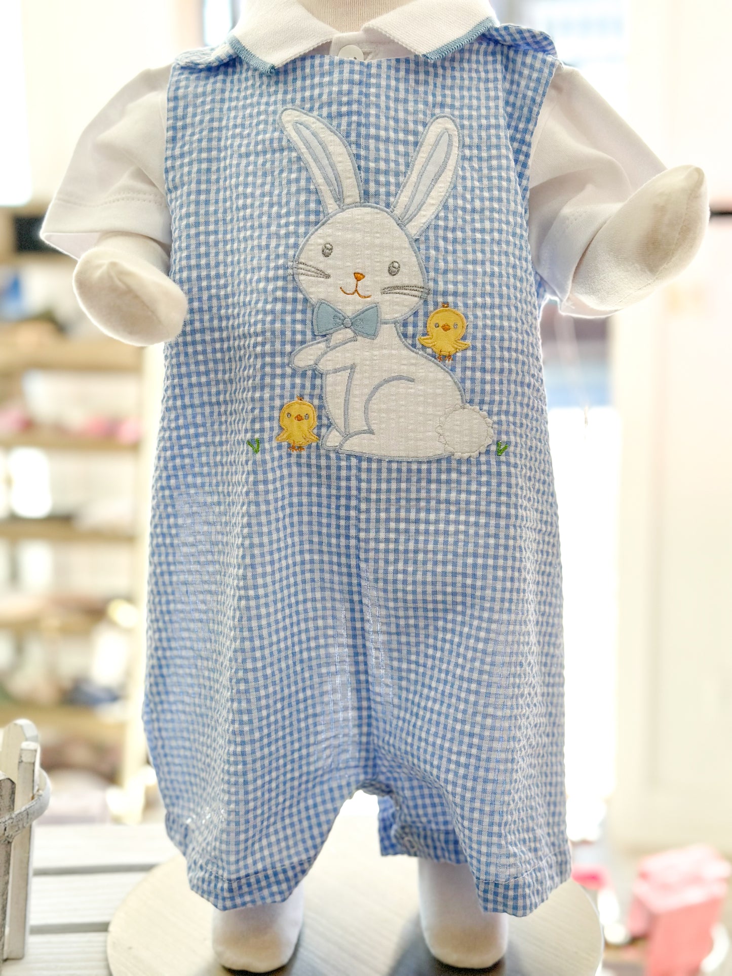 Boy'S Blue Gingham Bunny Romper