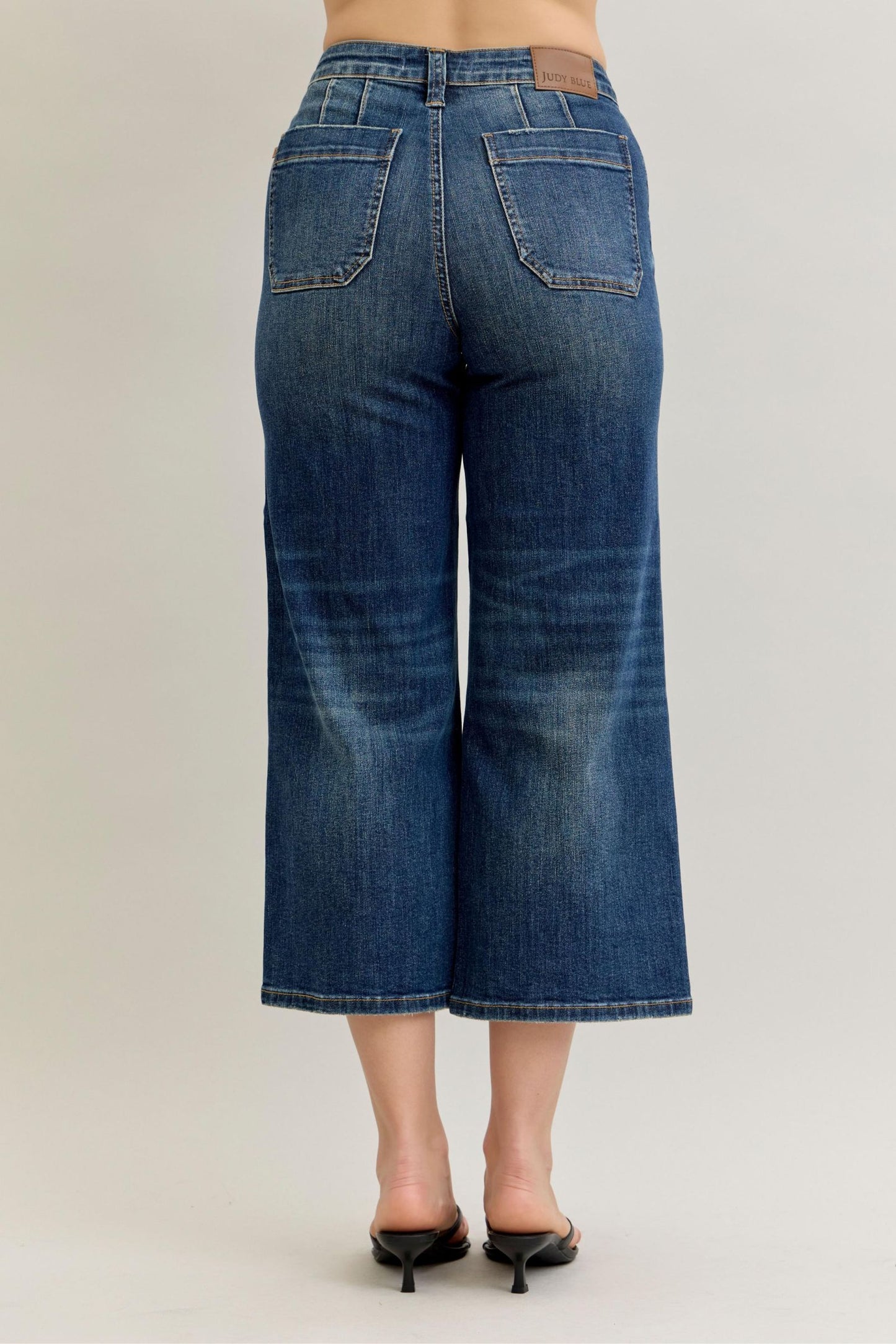 Judy Blue: High-waist Wide Crop Utility & Patch Pocket Jeans