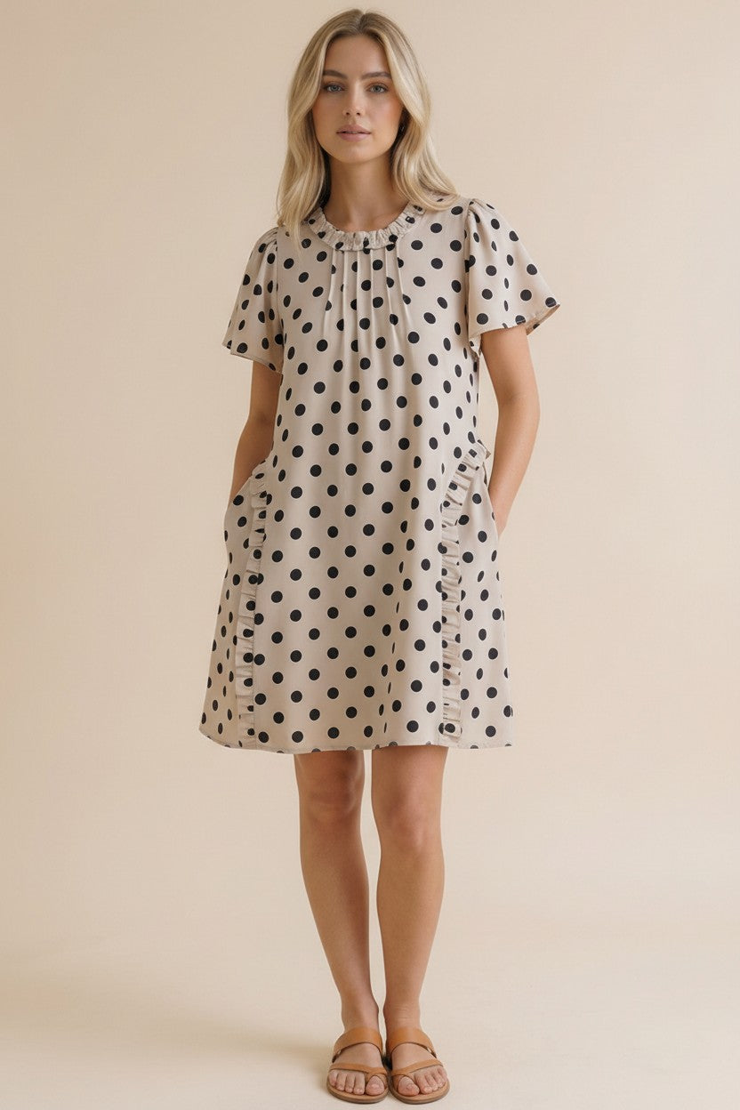 Haptics: Dottie Girl Flutter Sleeve Polka Dot Midi Dress (S-3X)