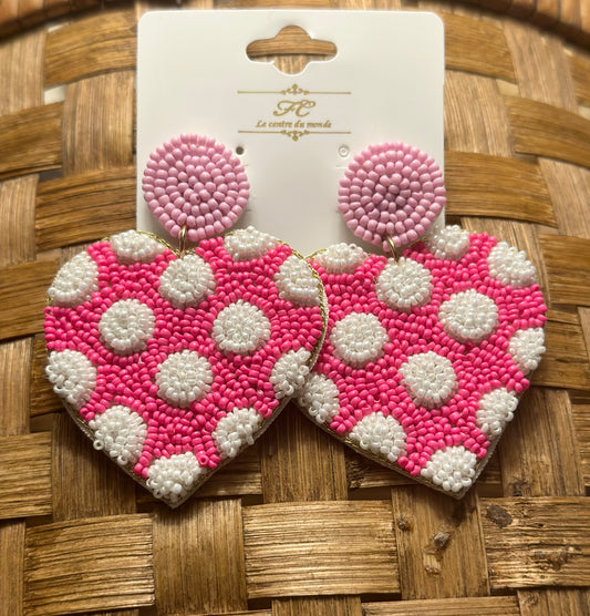 Poka Dot Beaded Heart Earrings