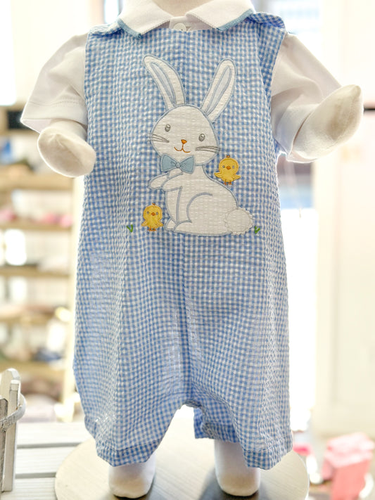 Boy'S Blue Gingham Bunny Romper