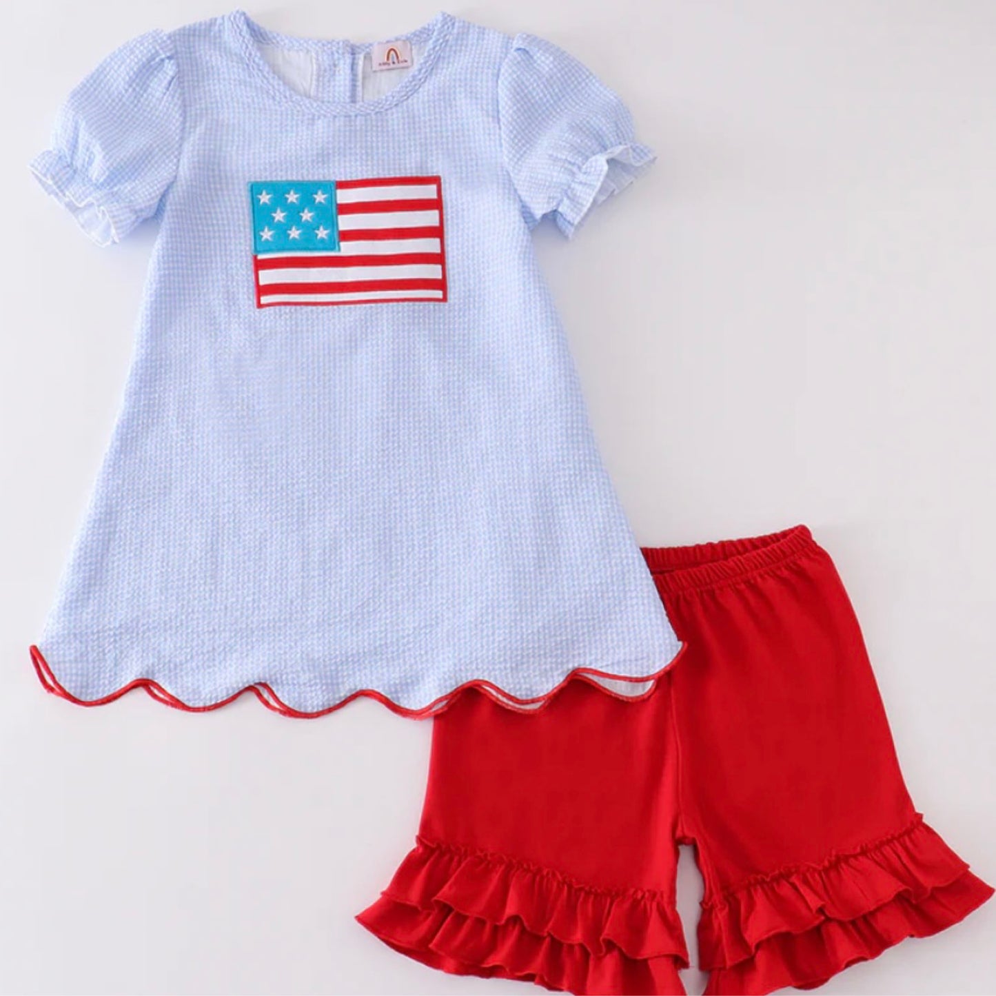 American Flag Scallop Shirt Girl Set