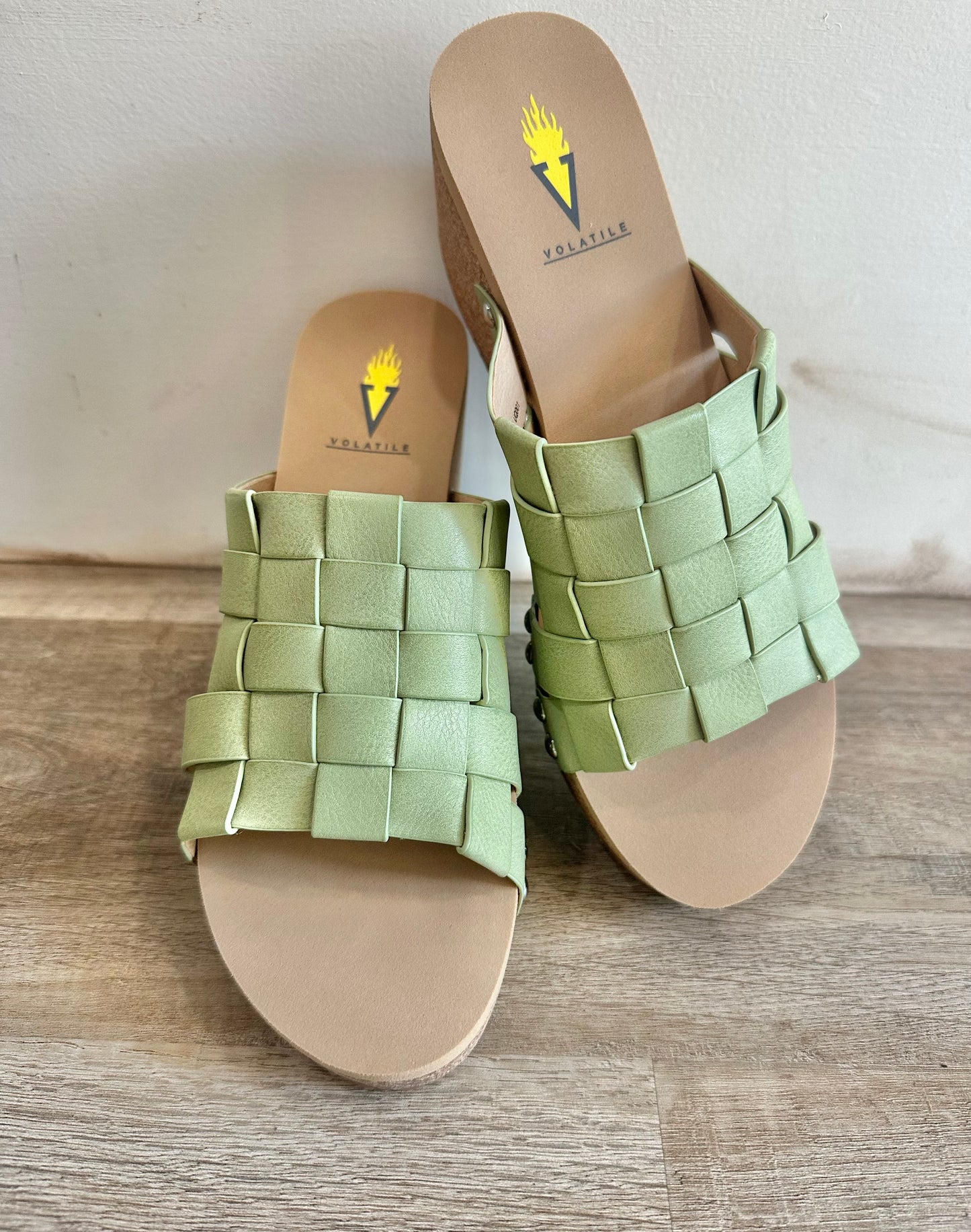 Enoki Faux Leather Sandal With Stud Accents- Sage