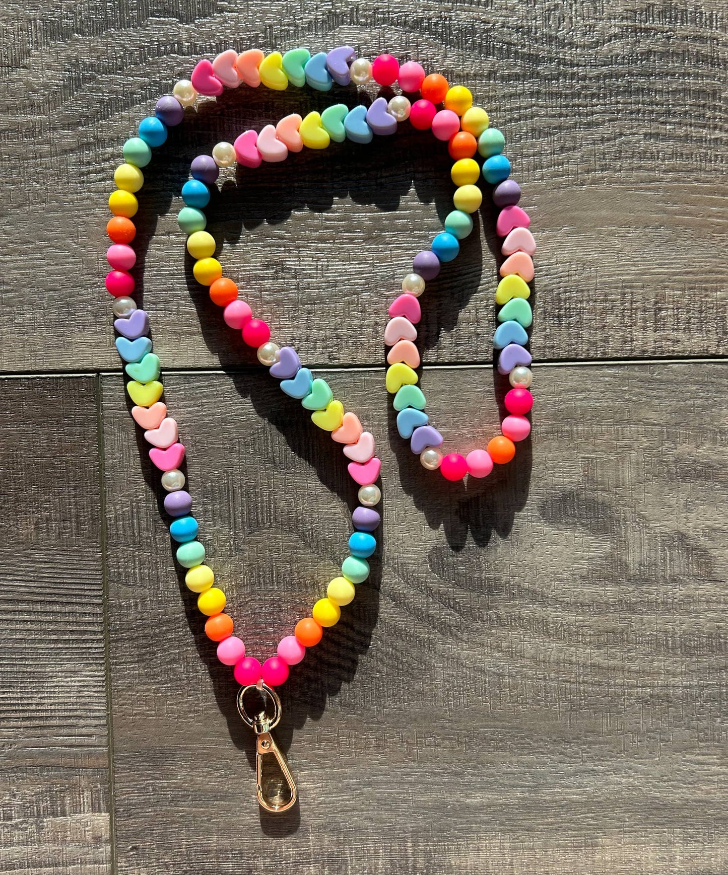 Colorful Beaded Teacher Lanyard W/ Hearts