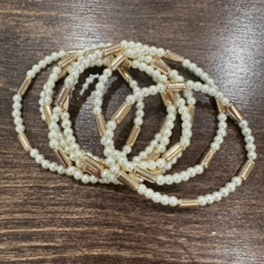 Wr Pearl & Gold Cylinder Bracelet