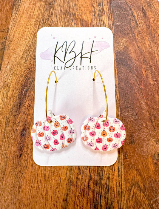 Not So Scary Pumpkin Clay Hoop Earrings